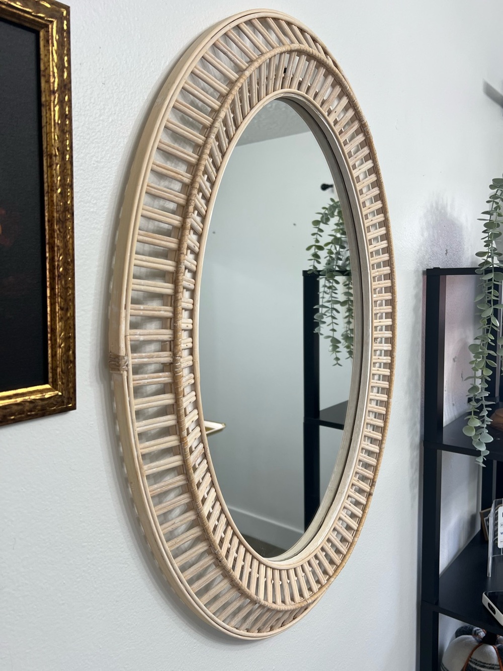 Threshold designed Studio McGee 20" x 28" Light Woven Oval Mirror used